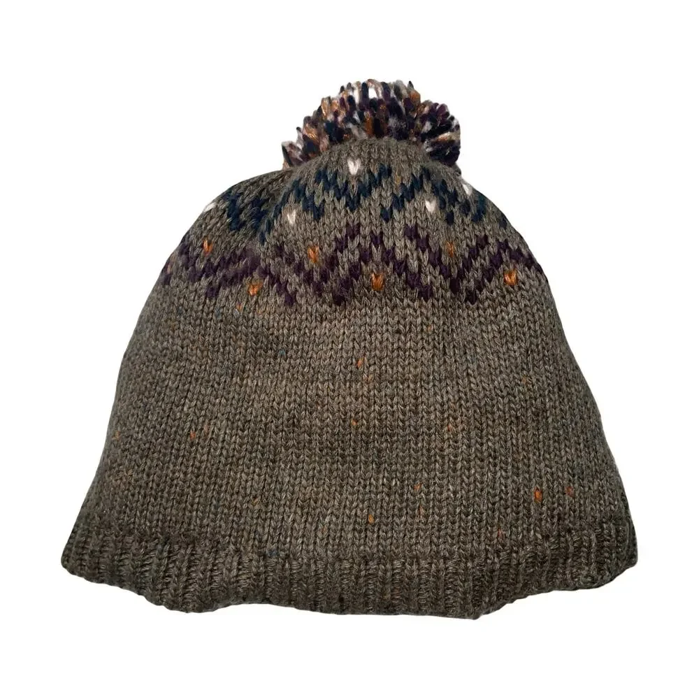 Pistil Visby Pom Beanie Hat Womens Brown Knit Fair Isle Tweed Flecks Mountain